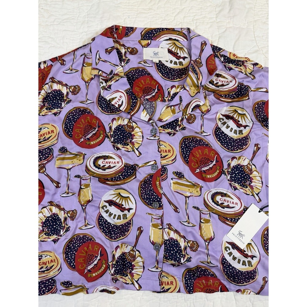 Print Fresh EcoSatin Wildest Dreams Pajamas Set in Champagne & Caviar Lavender S - Picture 3 of 11